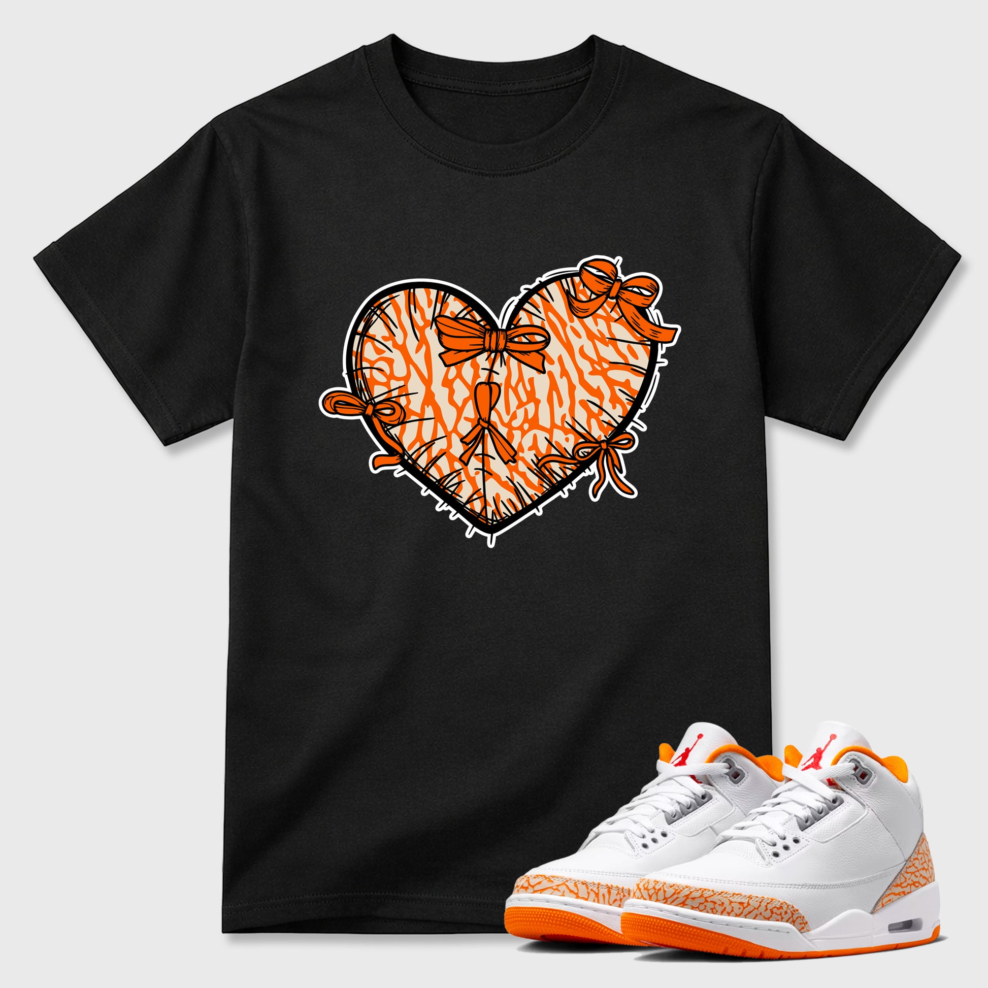 Sneaker match tees – Sneaker Tees To Match Air Jordan 3 Orange Citrus Shoes – Heart With Ribbons Tee Black 1