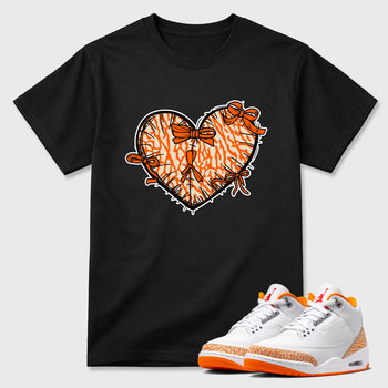 Sneaker match tees – Sneaker Tees To Match Air Jordan 3 Orange Citrus Shoes – Heart With Ribbons Tee Black 1