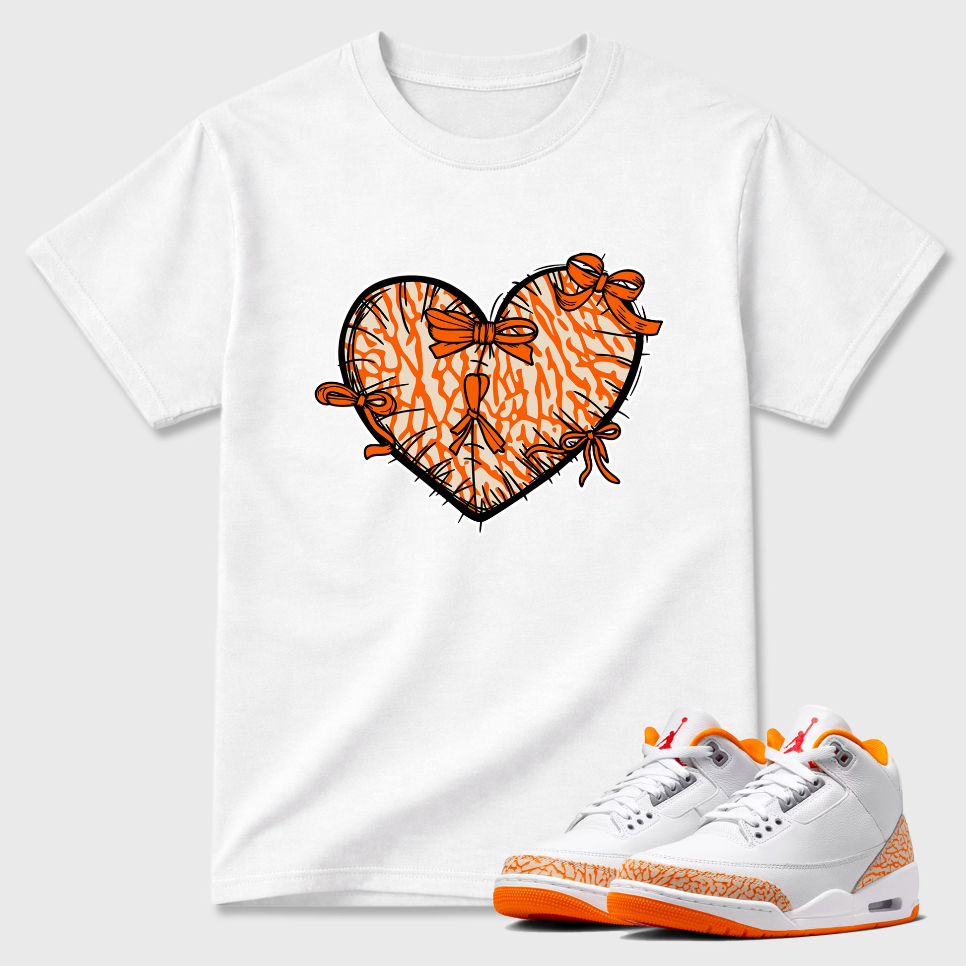 Sneaker match tees – Sneaker Tees To Match Air Jordan 3 Orange Citrus Shoes – Heart With Ribbons Tee White 1