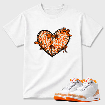 Sneaker match tees – Sneaker Tees To Match Air Jordan 3 Orange Citrus Shoes – Heart With Ribbons Tee White 1