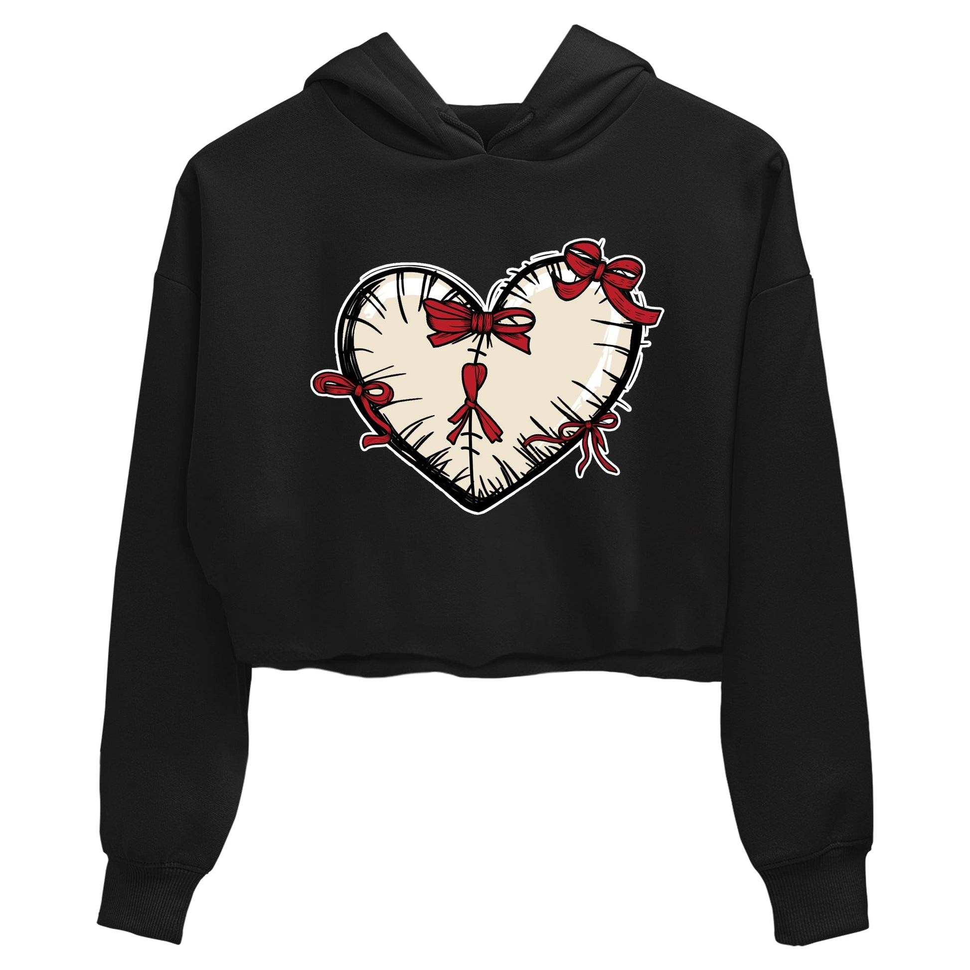 Perfect Valentine's Day Gifts graphic tee  – Graphic Tees To Match Air Jordan 4 Valentines Day – Heart With Ribbons Crop T-Shirt Black 2