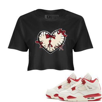 Perfect Valentine's Day Gifts graphic tee  – Graphic Tees To Match Air Jordan 4 Valentines Day – Heart With Ribbons Crop T-Shirt Black 1