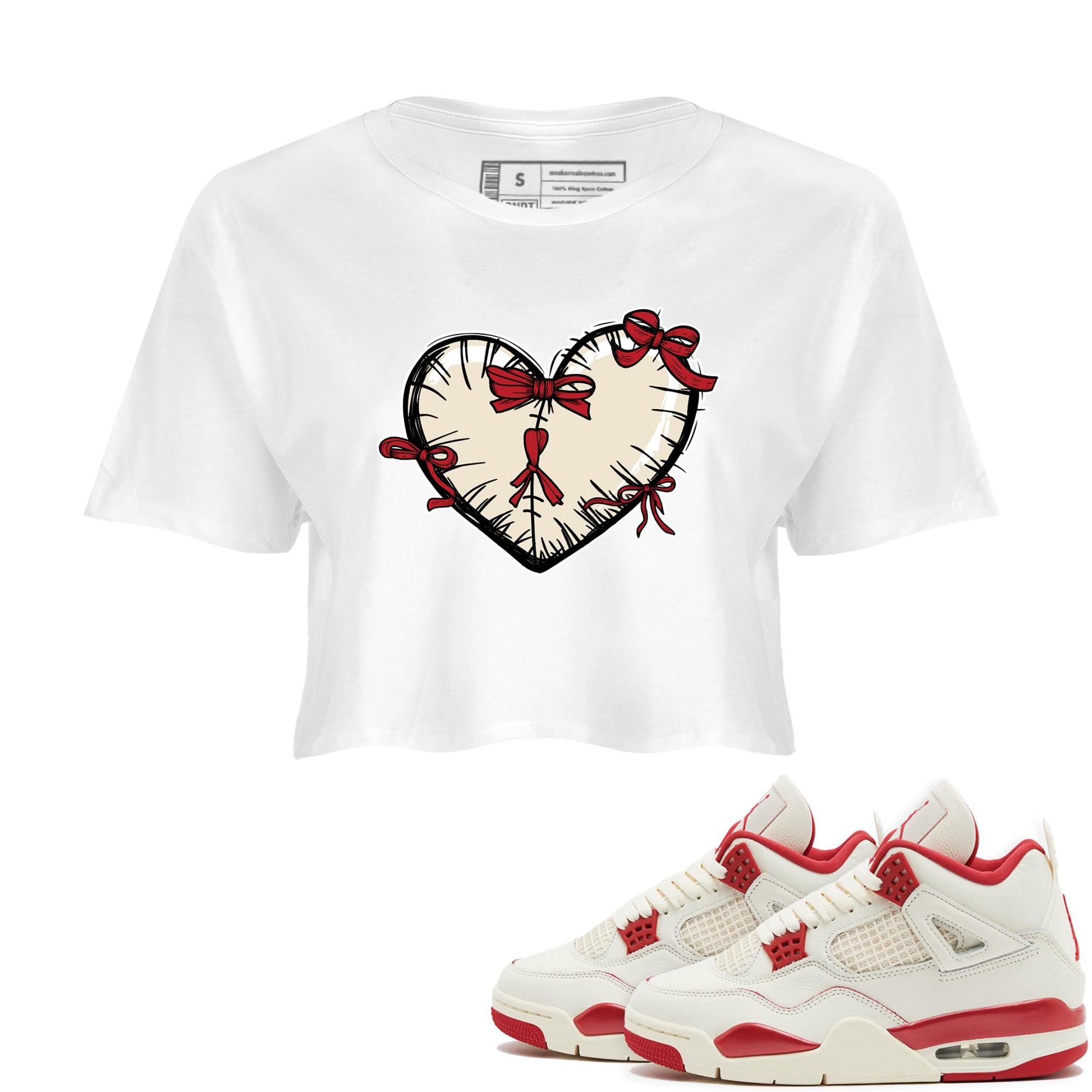 Perfect Valentine's Day Gifts graphic tee  – Graphic Tees To Match Air Jordan 4 Valentines Day – Heart With Ribbons Crop T-Shirt White 1