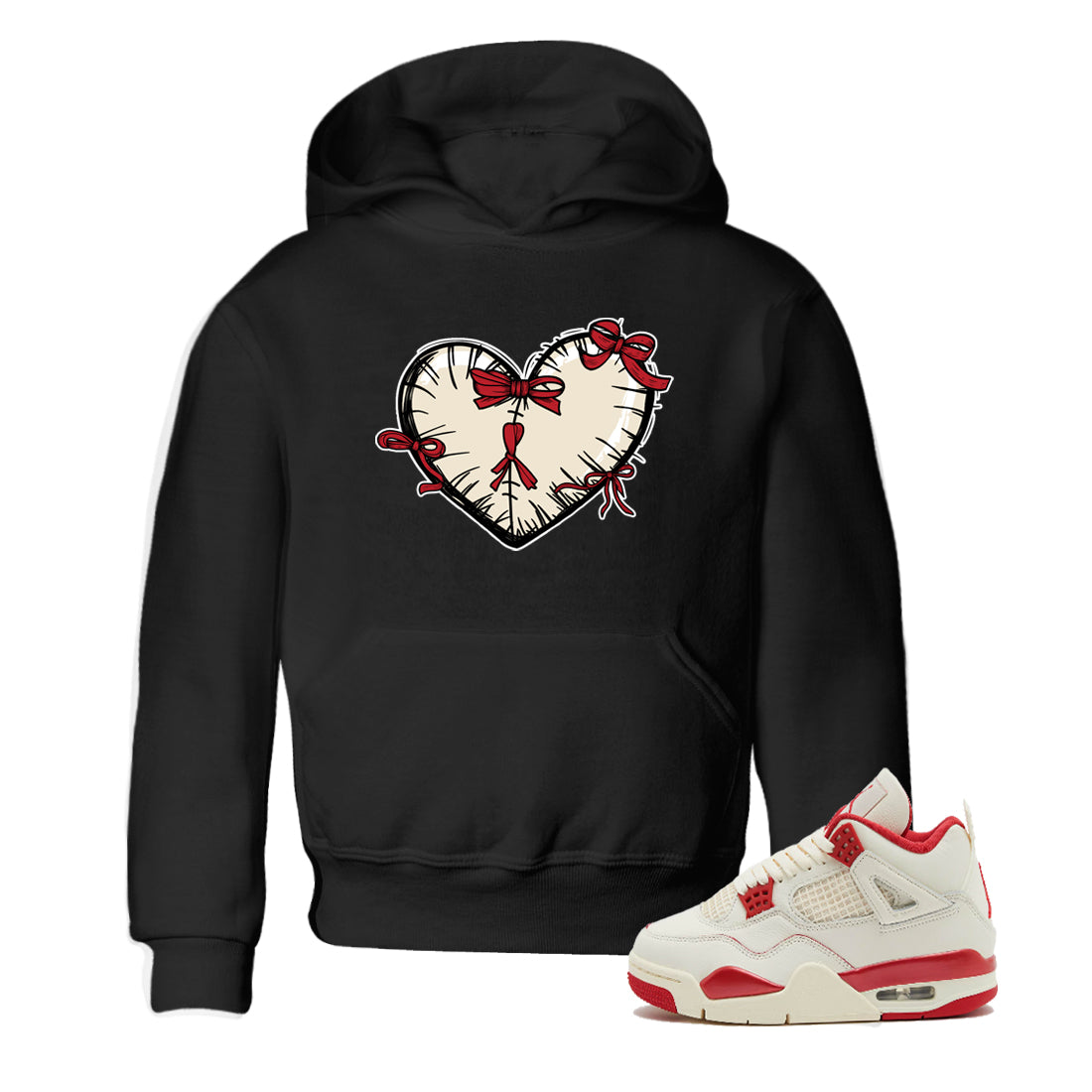 Perfect Valentine's Day Gifts graphic tee  – Graphic Tees To Match Air Jordan 4 Valentines Day – Heart With Ribbons Kids Graphic T-Shirt Black 1