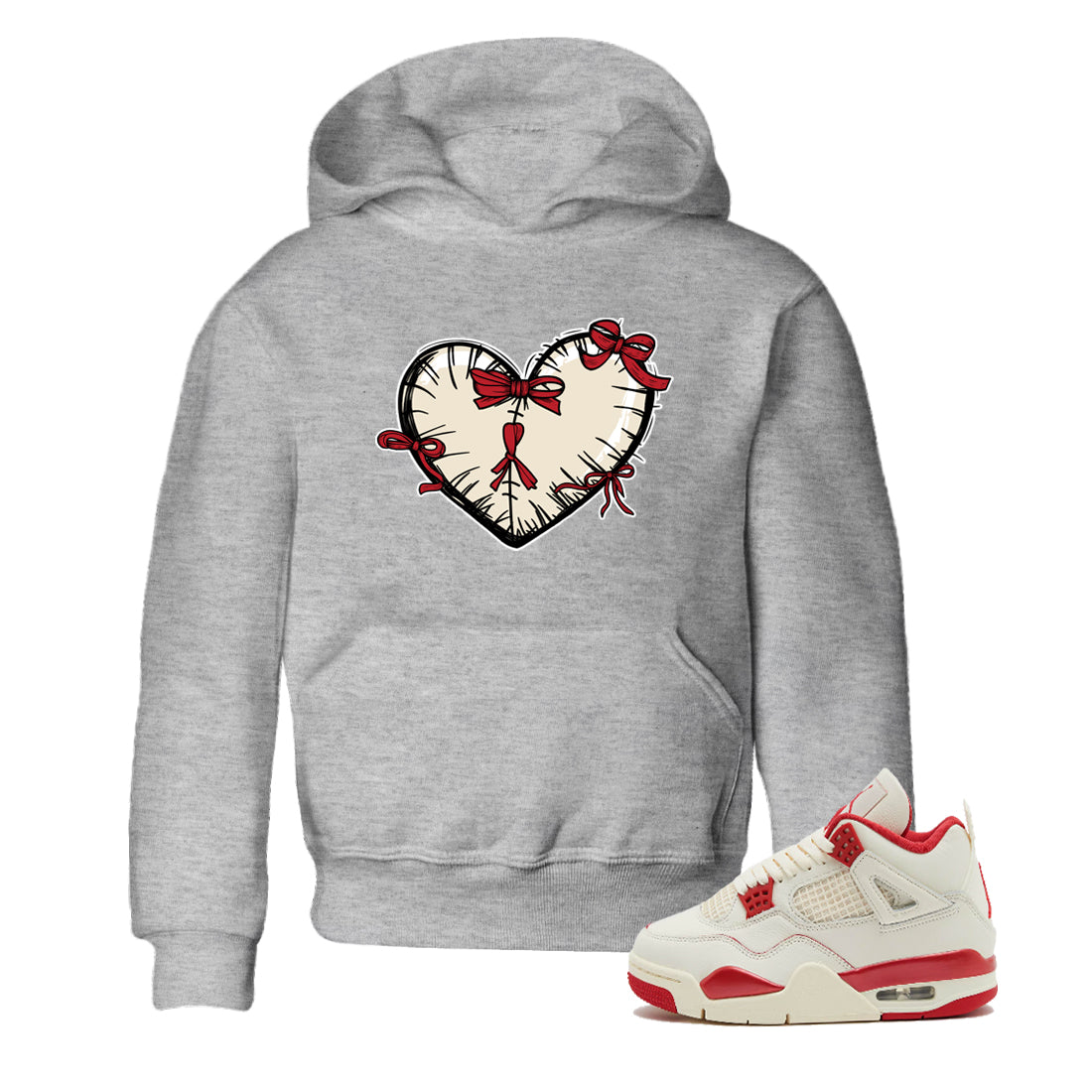 Perfect Valentine's Day Gifts graphic tee  – Graphic Tees To Match Air Jordan 4 Valentines Day – Heart With Ribbons Kids Graphic T-Shirt Heather Grey 1