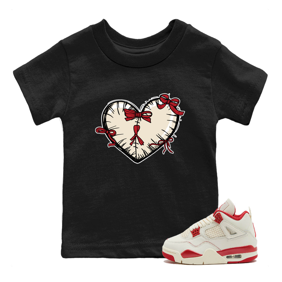 Perfect Valentine's Day Gifts graphic tee  – Graphic Tees To Match Air Jordan 4 Valentines Day – Heart With Ribbons Kids Graphic T-Shirt Black 1