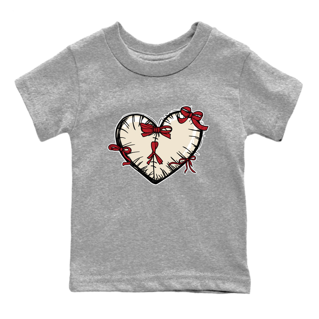 Perfect Valentine's Day Gifts graphic tee  – Graphic Tees To Match Air Jordan 4 Valentines Day – Heart With Ribbons Kids Graphic T-Shirt Heather Grey 2