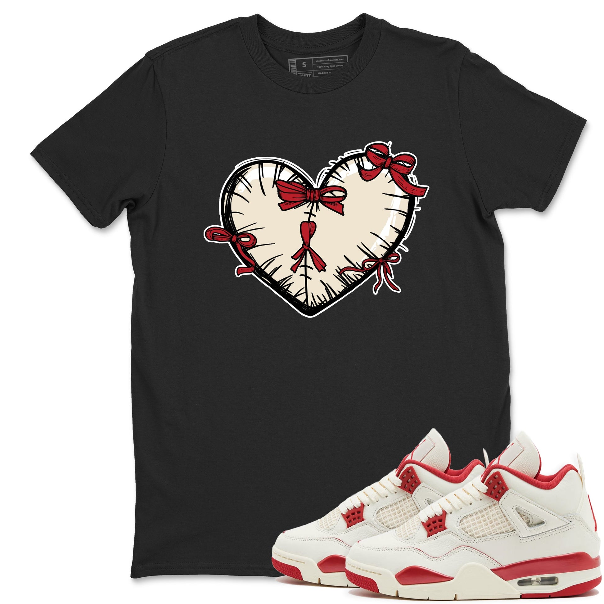 Perfect Valentine's Day Gifts graphic tee  – Graphic Tees To Match Air Jordan 4 Valentines Day – Heart With Ribbons Tee Black 1