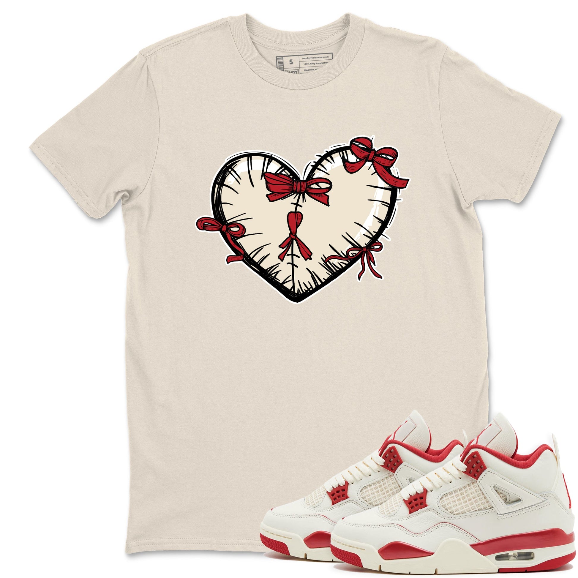 Perfect Valentine's Day Gifts graphic tee  – Graphic Tees To Match Air Jordan 4 Valentines Day – Heart With Ribbons Tee Natural 1