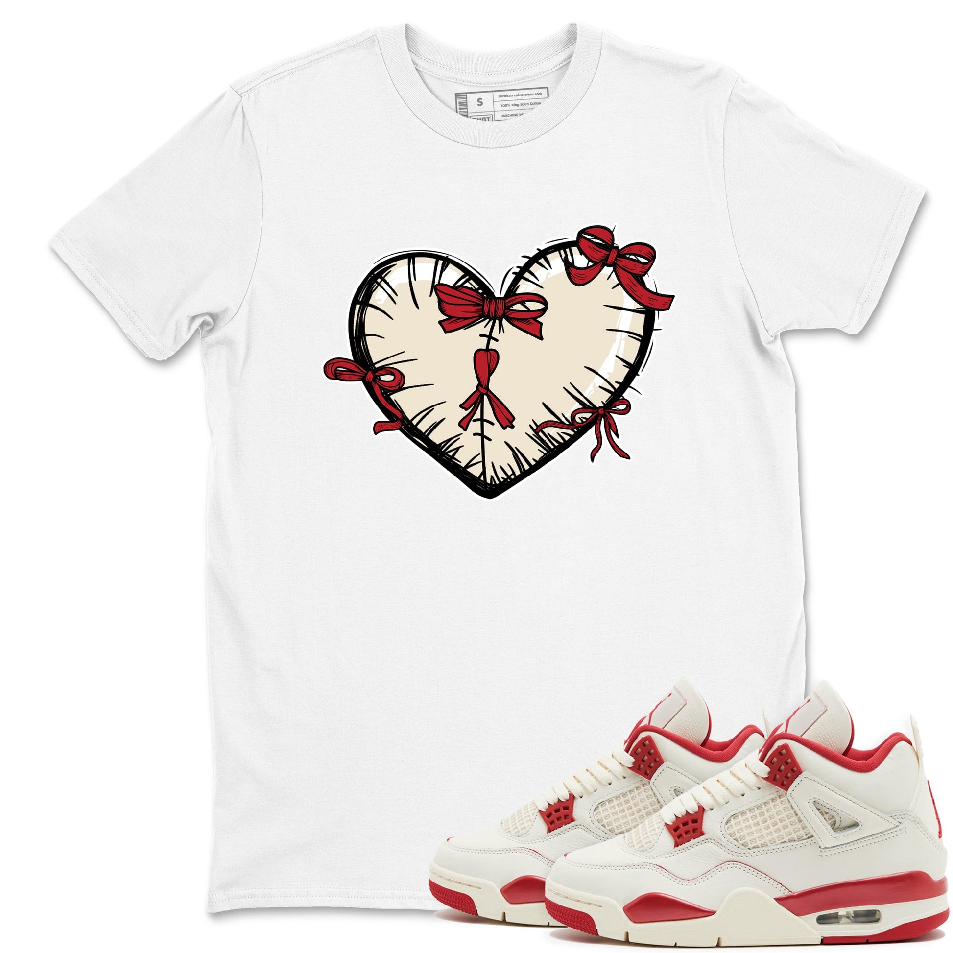 Perfect Valentine's Day Gifts graphic tee  – Graphic Tees To Match Air Jordan 4 Valentines Day – Heart With Ribbons Tee White 1