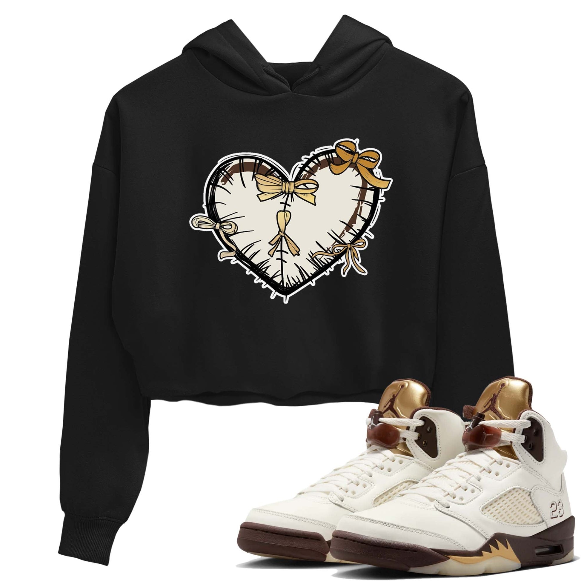 5s Golden Ticket shirts to match jordans  Heart With Ribbons shirts to match jordans Air Jordan 5 Golden Ticket match shoes to clothes SNRT Sneaker Tees unisex cotton Black 1 crop tee