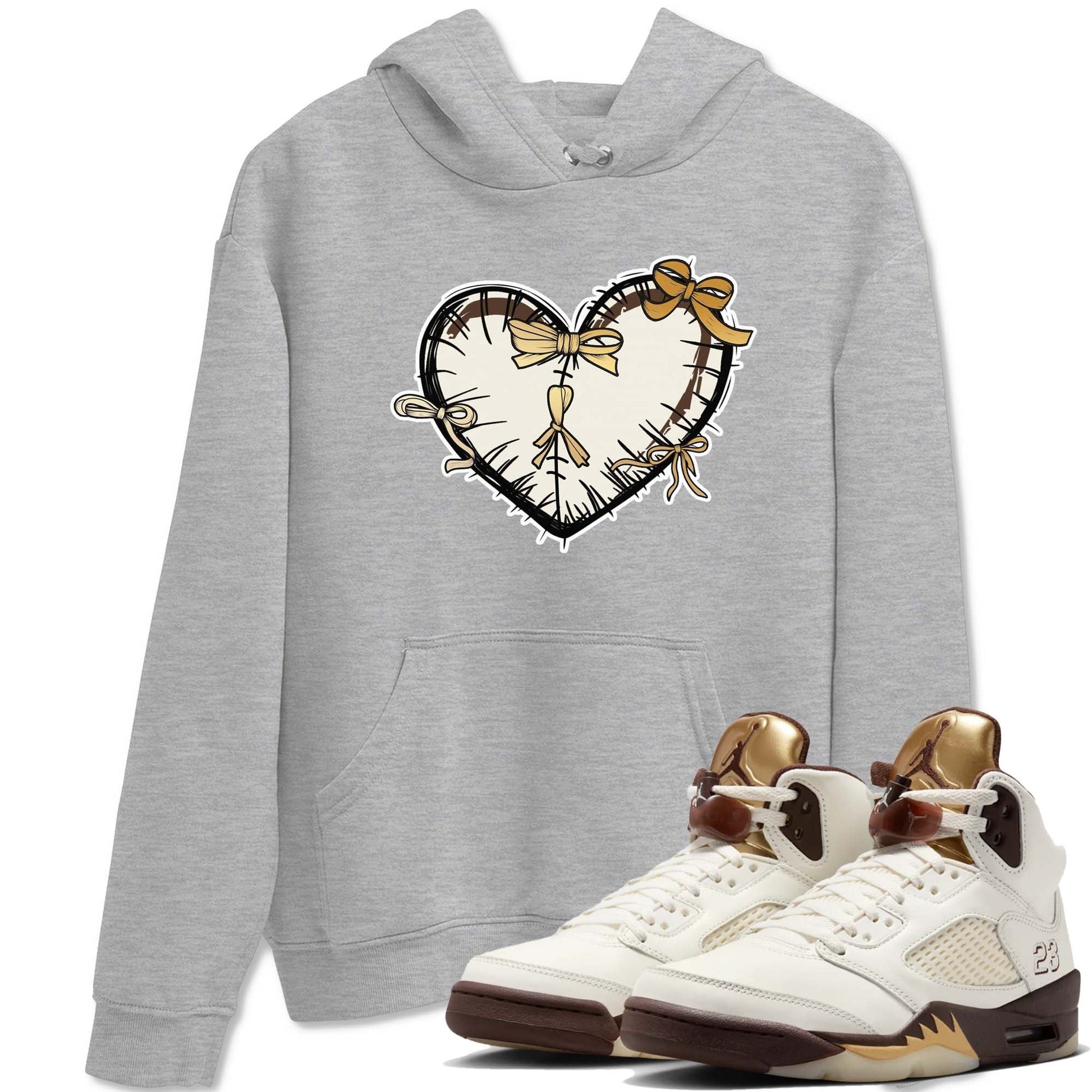 5s Golden Ticket shirts to match jordans  Heart With Ribbons shirts to match jordans Air Jordan 5 Golden Ticket match shoes to clothes SNRT Sneaker Tees unisex cotton Heather Grey 1 shirts