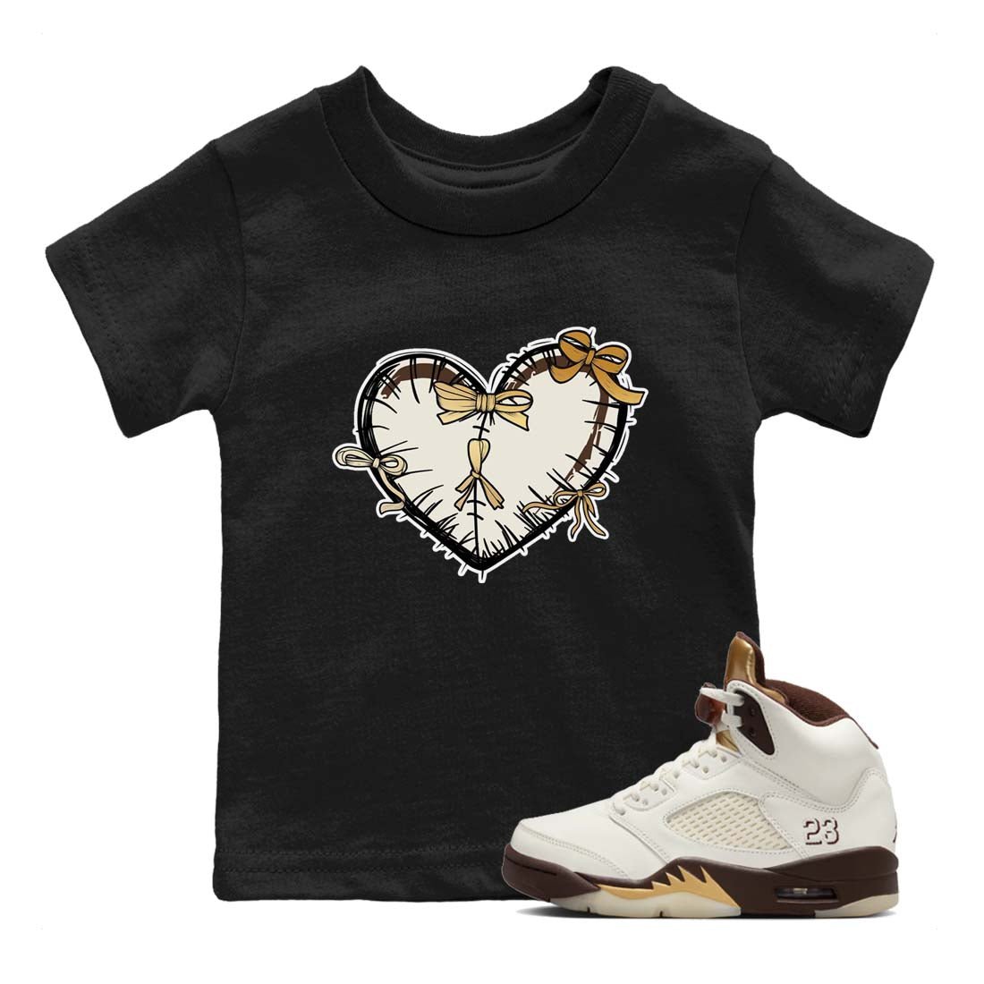 5s Golden Ticket shirts to match jordans  Heart With Ribbons shirts to match jordans Air Jordan 5 Golden Ticket match shoes to clothes SNRT Sneaker Tees Youth Baby Black 1 tee