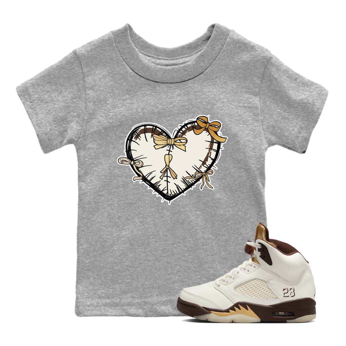 5s Golden Ticket shirts to match jordans  Heart With Ribbons shirts to match jordans Air Jordan 5 Golden Ticket match shoes to clothes SNRT Sneaker Tees Youth Baby Heather Grey 1 tee