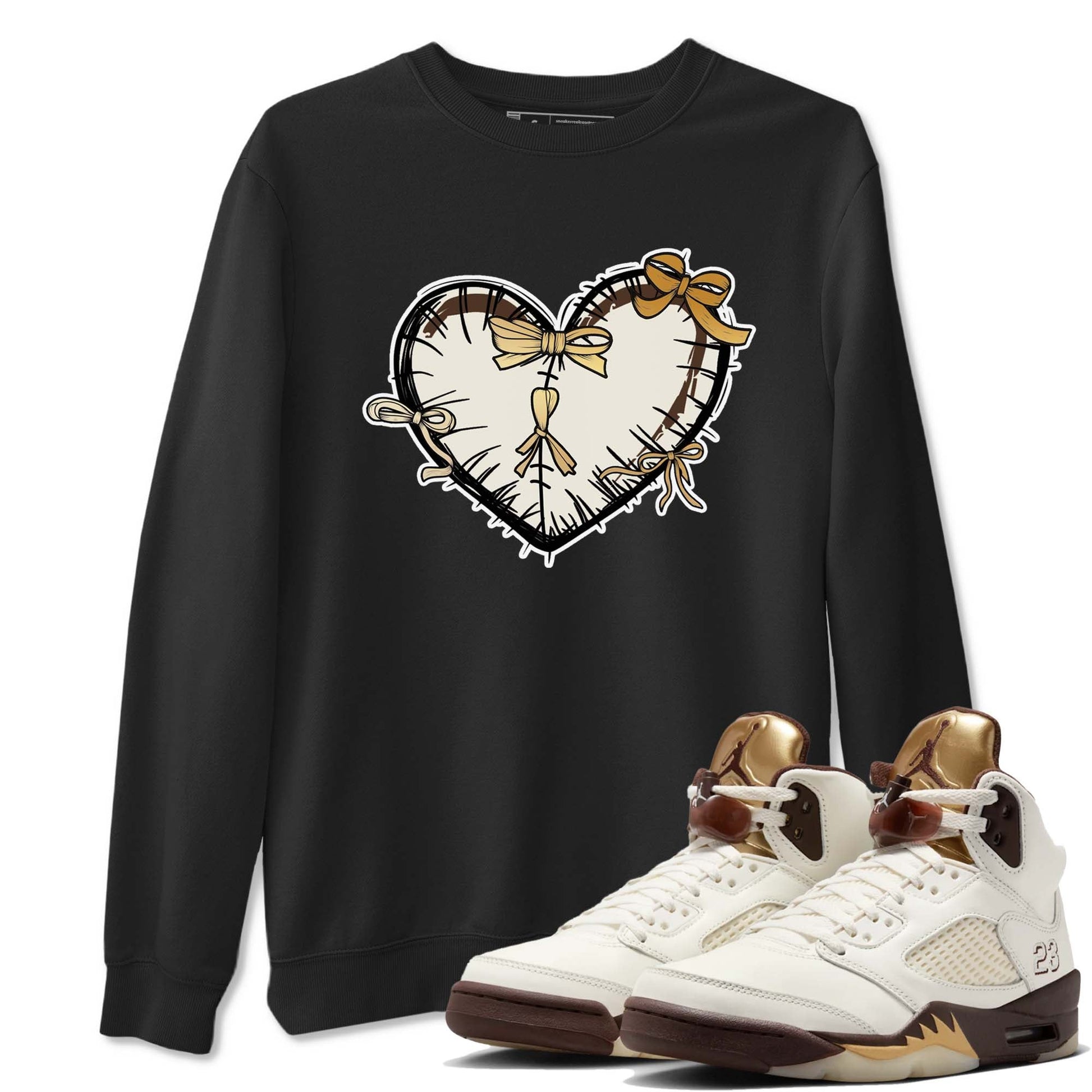 5s Golden Ticket shirts to match jordans  Heart With Ribbons shirts to match jordans Air Jordan 5 Golden Ticket match shoes to clothes SNRT Sneaker Tees unisex cotton Black 1 shirts