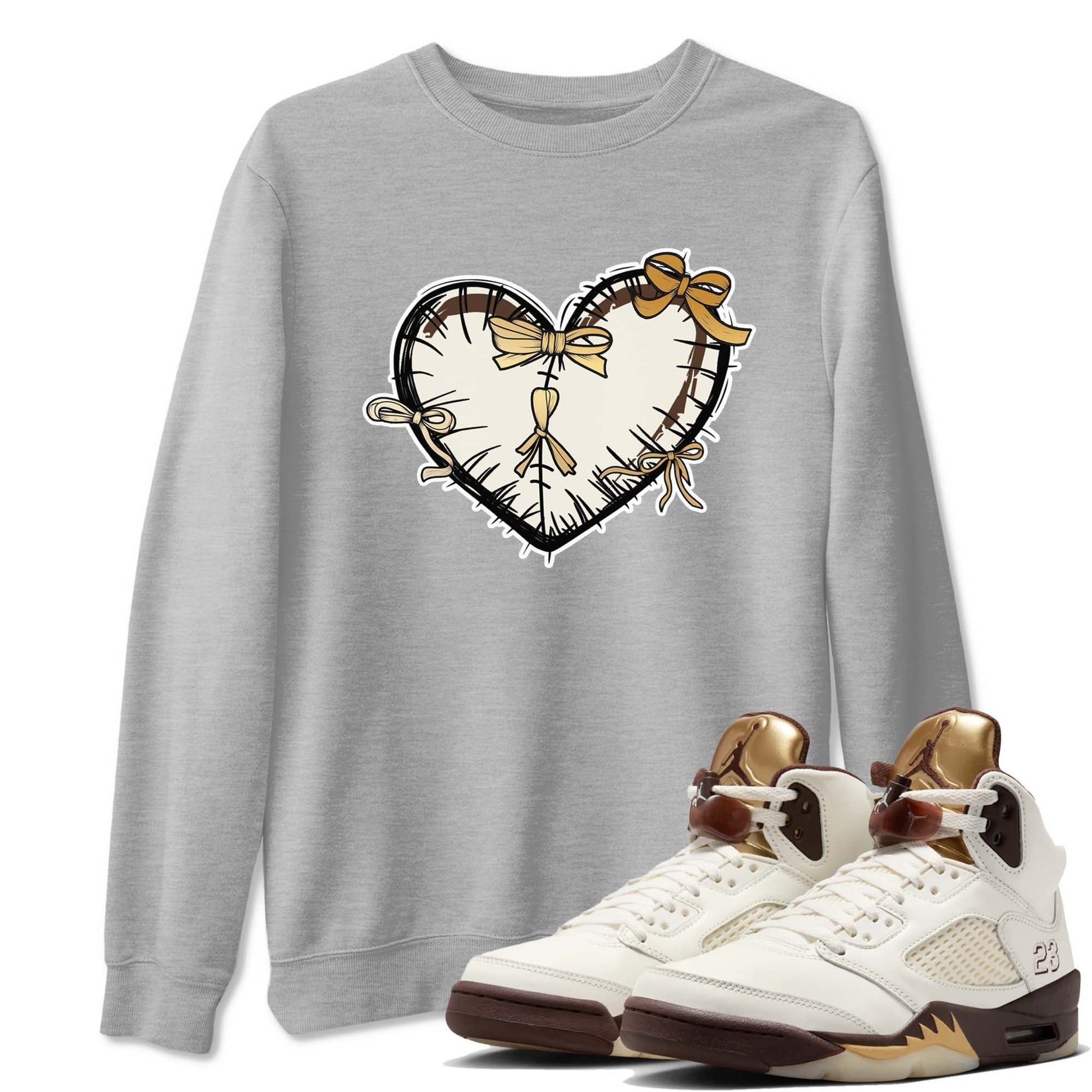 5s Golden Ticket shirts to match jordans  Heart With Ribbons shirts to match jordans Air Jordan 5 Golden Ticket match shoes to clothes SNRT Sneaker Tees unisex cotton Heather Grey 1 shirts