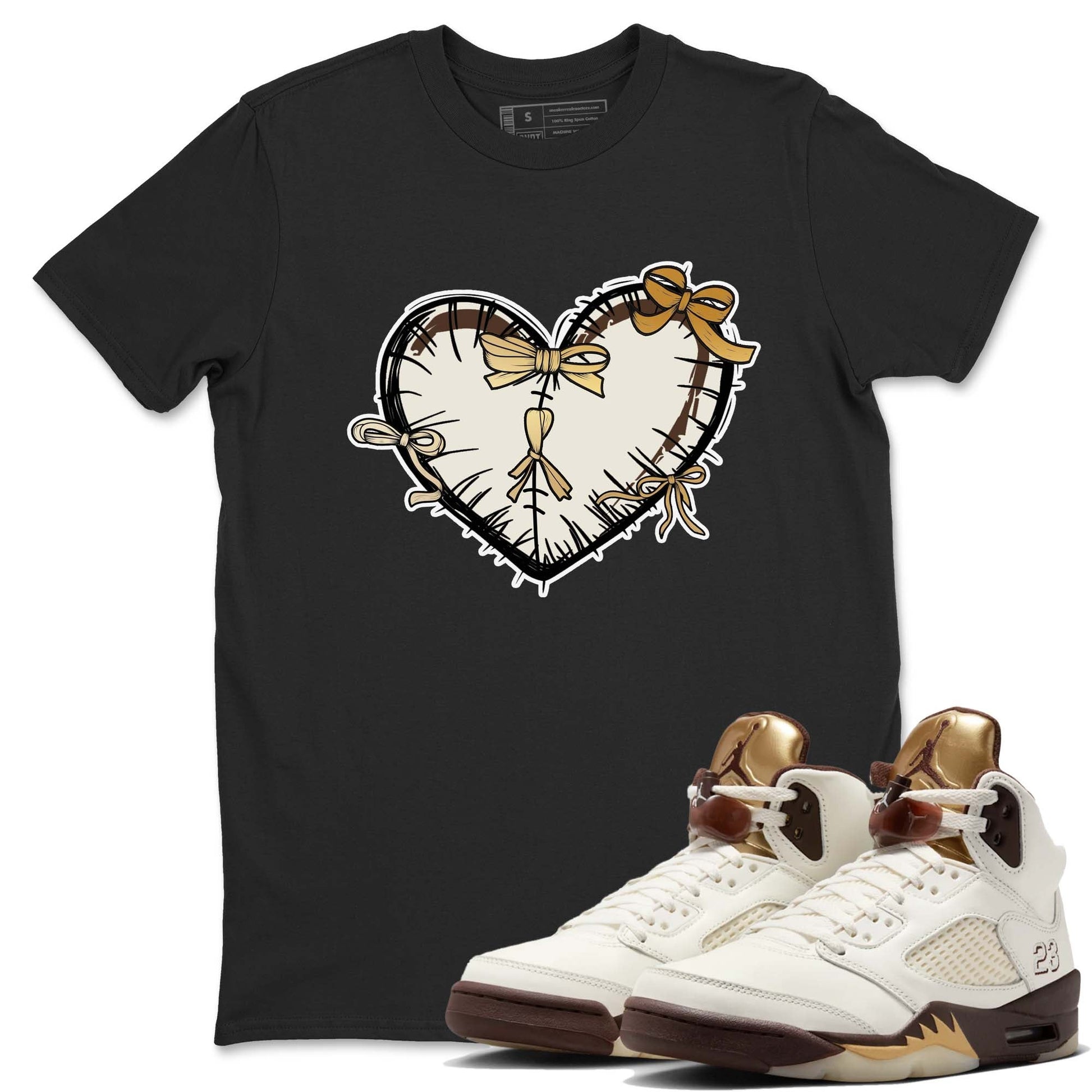 5s Golden Ticket shirts to match jordans  Heart With Ribbons shirts to match jordans Air Jordan 5 Golden Ticket match shoes to clothes SNRT Sneaker Tees unisex cotton Black 1 shirts