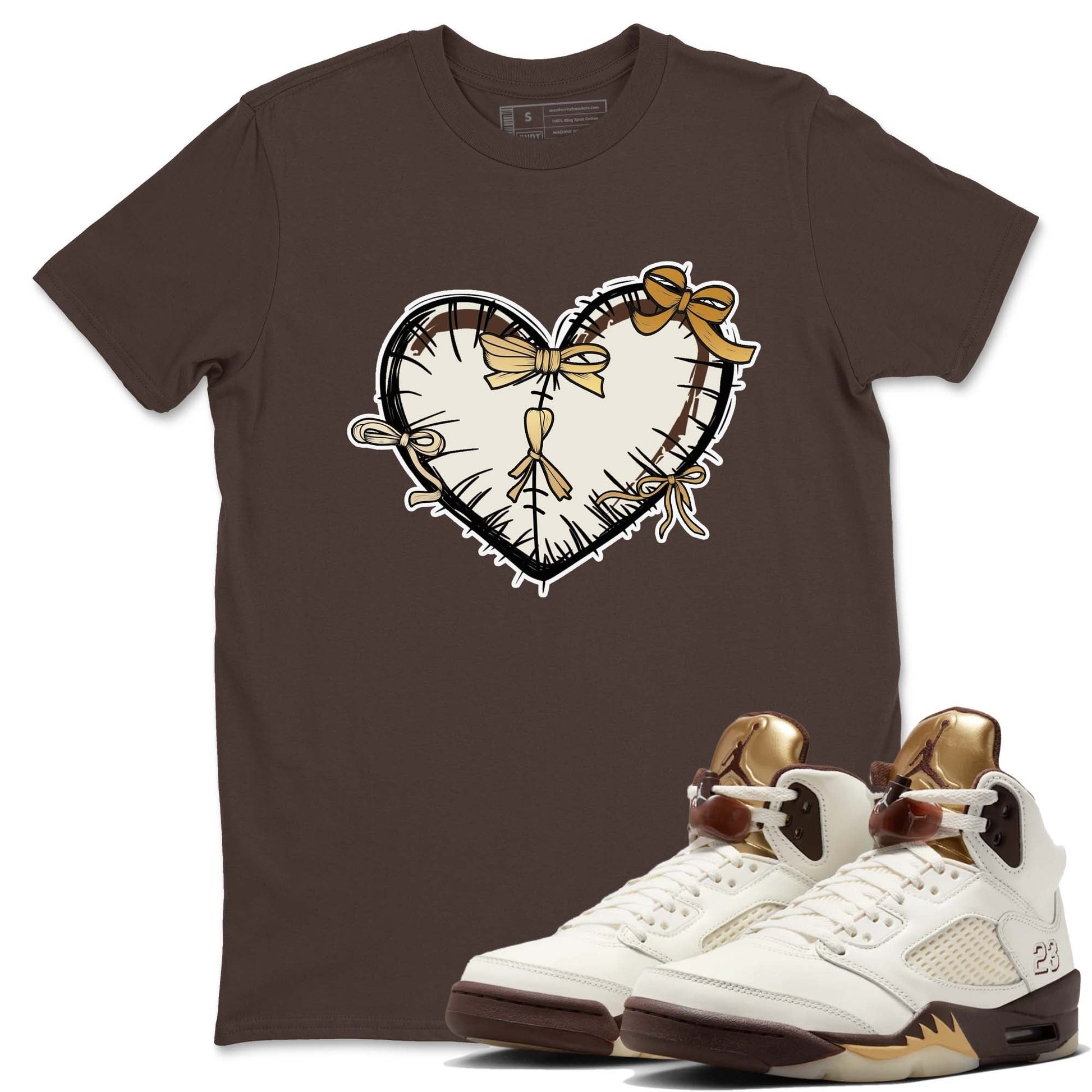5s Golden Ticket shirts to match jordans  Heart With Ribbons shirts to match jordans Air Jordan 5 Golden Ticket match shoes to clothes SNRT Sneaker Tees unisex cotton Dark Chocolate 1 shirts
