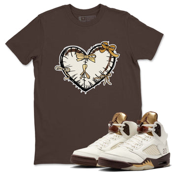 5s Golden Ticket shirts to match jordans  Heart With Ribbons shirts to match jordans Air Jordan 5 Golden Ticket match shoes to clothes SNRT Sneaker Tees unisex cotton Dark Chocolate 1 shirts