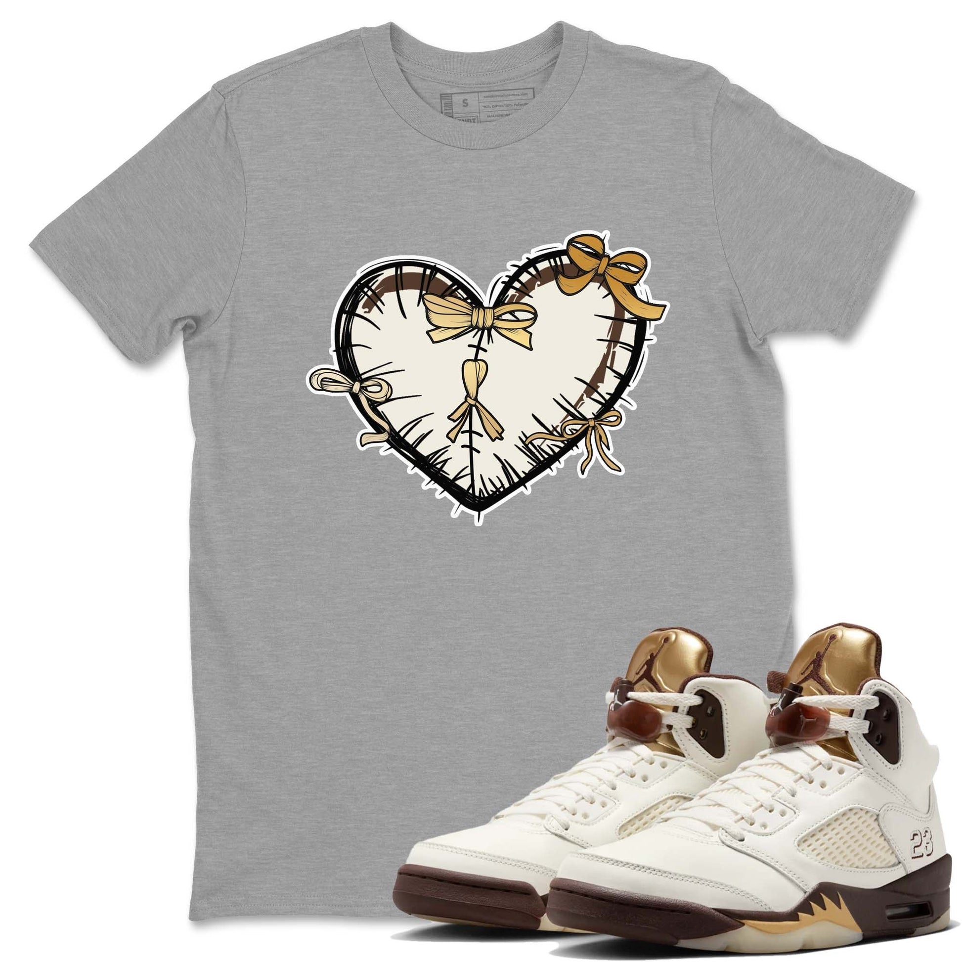 5s Golden Ticket shirts to match jordans  Heart With Ribbons shirts to match jordans Air Jordan 5 Golden Ticket match shoes to clothes SNRT Sneaker Tees unisex cotton Heather Grey 1 shirts