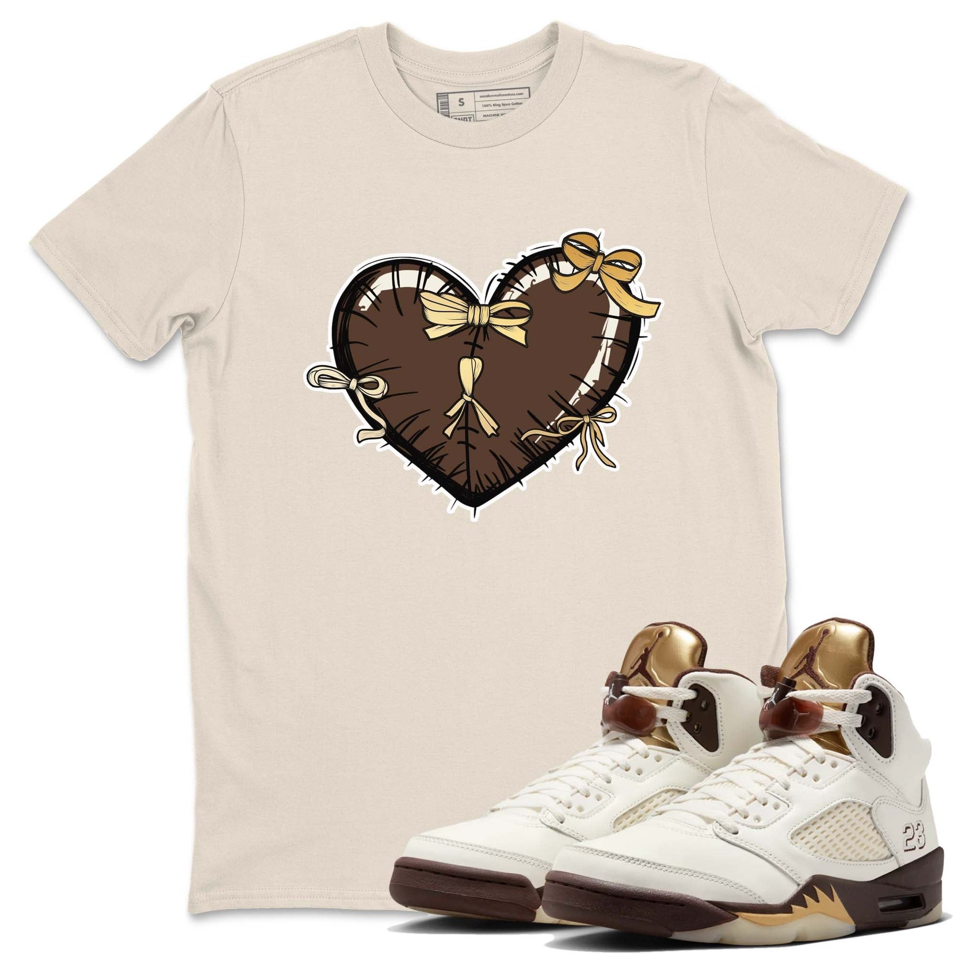 5s Golden Ticket shirts to match jordans  Heart With Ribbons shirts to match jordans Air Jordan 5 Golden Ticket match shoes to clothes SNRT Sneaker Tees unisex cotton Natural 1 shirts