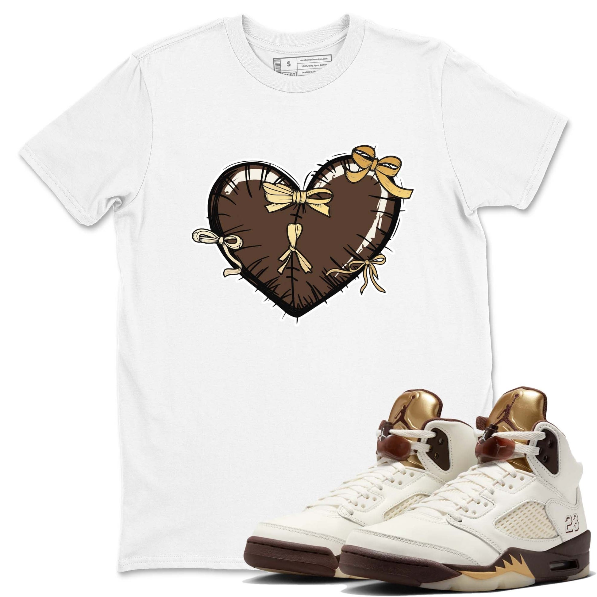 5s Golden Ticket shirts to match jordans  Heart With Ribbons shirts to match jordans Air Jordan 5 Golden Ticket match shoes to clothes SNRT Sneaker Tees unisex cotton White 1 shirts