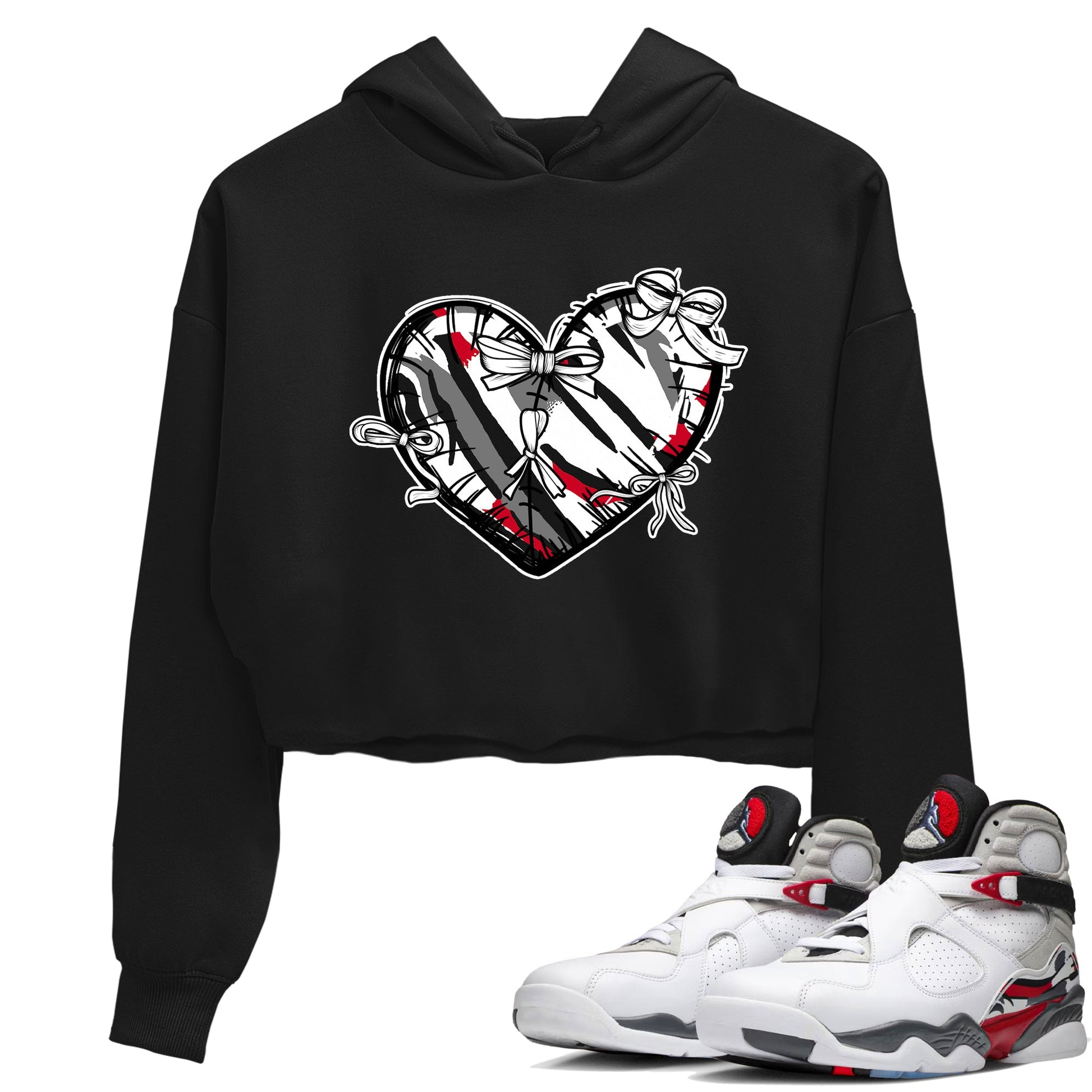 Sneaker match tees – Sneaker Tees To Match Air Jordan 8 Bunny Shoes Air Jordan 8 Bunny White and True Red – Heart With Ribbons Crop T-Shirt Black 1