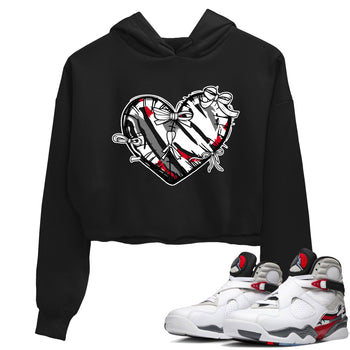 Sneaker match tees – Sneaker Tees To Match Air Jordan 8 Bunny Shoes Air Jordan 8 Bunny White and True Red – Heart With Ribbons Crop T-Shirt Black 1