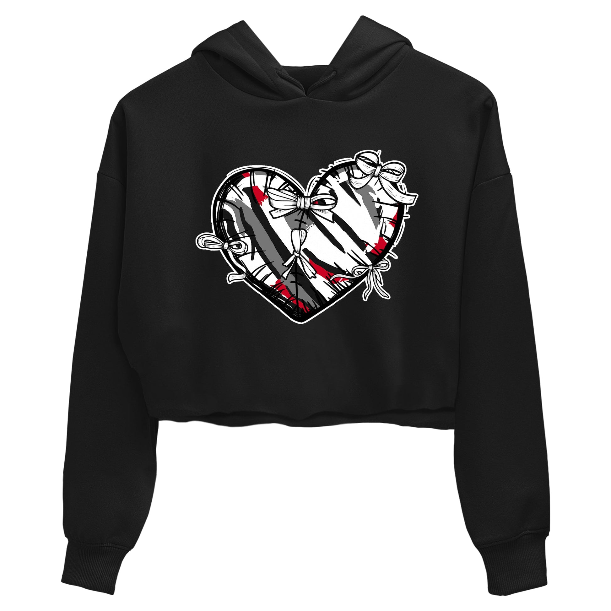Sneaker match tees – Sneaker Tees To Match Air Jordan 8 Bunny Shoes Air Jordan 8 Bunny White and True Red – Heart With Ribbons Crop T-Shirt Black 2
