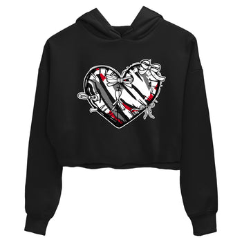 Sneaker match tees – Sneaker Tees To Match Air Jordan 8 Bunny Shoes Air Jordan 8 Bunny White and True Red – Heart With Ribbons Crop T-Shirt Black 2