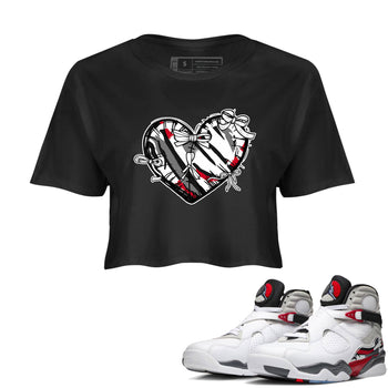 Sneaker match tees – Sneaker Tees To Match Air Jordan 8 Bunny Shoes Air Jordan 8 Bunny White and True Red – Heart With Ribbons Crop T-Shirt Black 1