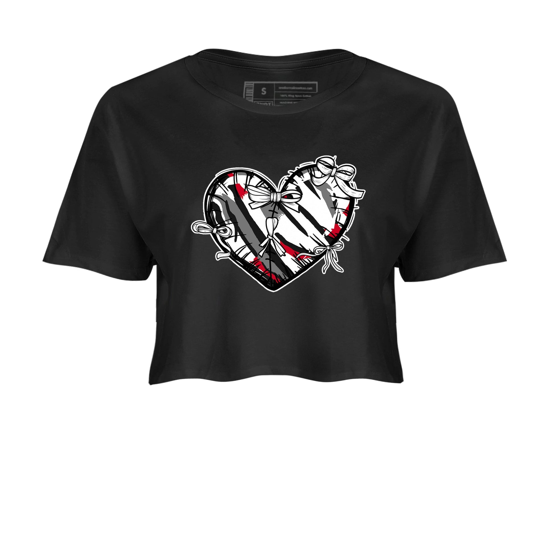 Sneaker match tees – Sneaker Tees To Match Air Jordan 8 Bunny Shoes Air Jordan 8 Bunny White and True Red – Heart With Ribbons Crop T-Shirt Black 2