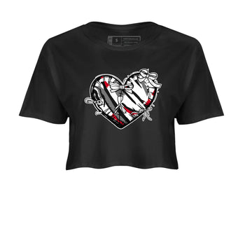 Sneaker match tees – Sneaker Tees To Match Air Jordan 8 Bunny Shoes Air Jordan 8 Bunny White and True Red – Heart With Ribbons Crop T-Shirt Black 2