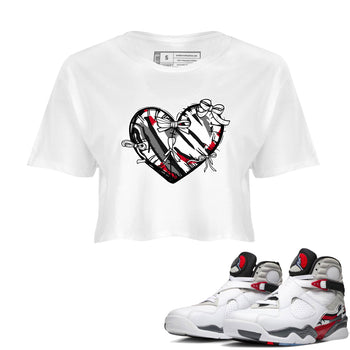 Sneaker match tees – Sneaker Tees To Match Air Jordan 8 Bunny Shoes Air Jordan 8 Bunny White and True Red – Heart With Ribbons Crop T-Shirt White 1