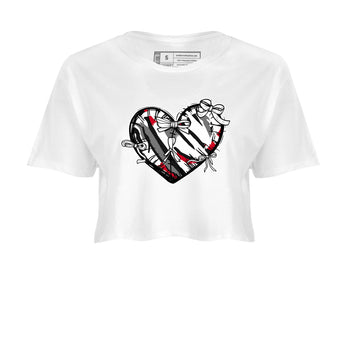 Sneaker match tees – Sneaker Tees To Match Air Jordan 8 Bunny Shoes Air Jordan 8 Bunny White and True Red – Heart With Ribbons Crop T-Shirt White 2