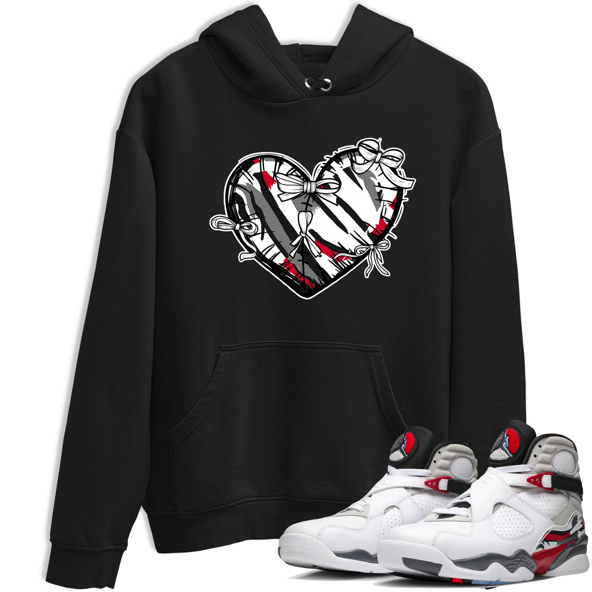 Sneaker match tees – Sneaker Tees To Match Air Jordan 8 Bunny Shoes Air Jordan 8 Bunny White and True Red – Heart With Ribbons Tee Black 1