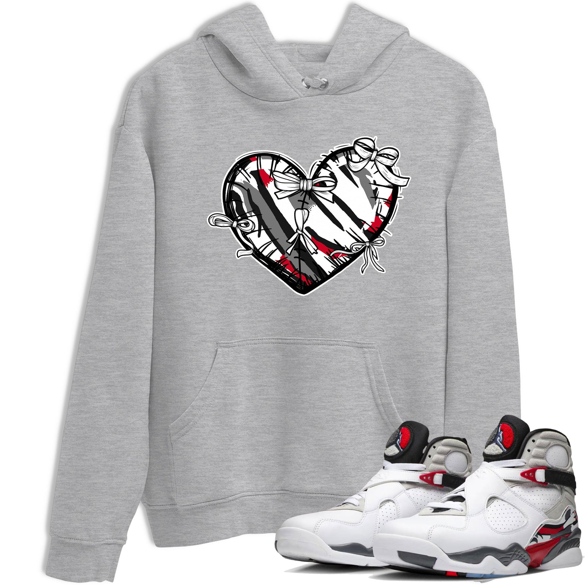 Sneaker match tees – Sneaker Tees To Match Air Jordan 8 Bunny Shoes Air Jordan 8 Bunny White and True Red – Heart With Ribbons Tee Heather Grey 1