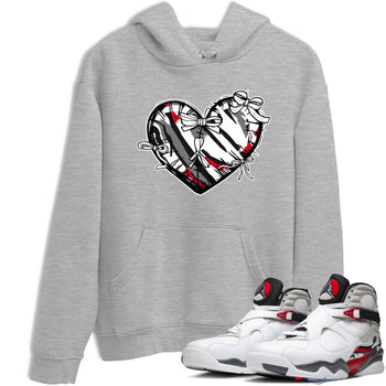 Sneaker match tees – Sneaker Tees To Match Air Jordan 8 Bunny Shoes Air Jordan 8 Bunny White and True Red – Heart With Ribbons Tee Heather Grey 1