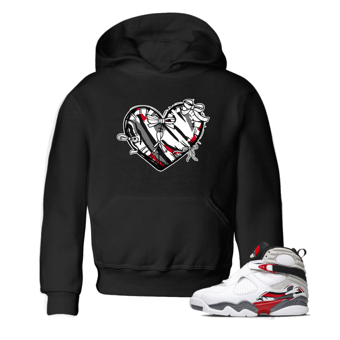 Sneaker match tees – Sneaker Tees To Match Air Jordan 8 Bunny Shoes Air Jordan 8 Bunny White and True Red – Heart With Ribbons Kids T-Shirt Black 1