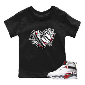Sneaker match tees – Sneaker Tees To Match Air Jordan 8 Bunny Shoes Air Jordan 8 Bunny White and True Red – Heart With Ribbons Kids T-Shirt Black 1