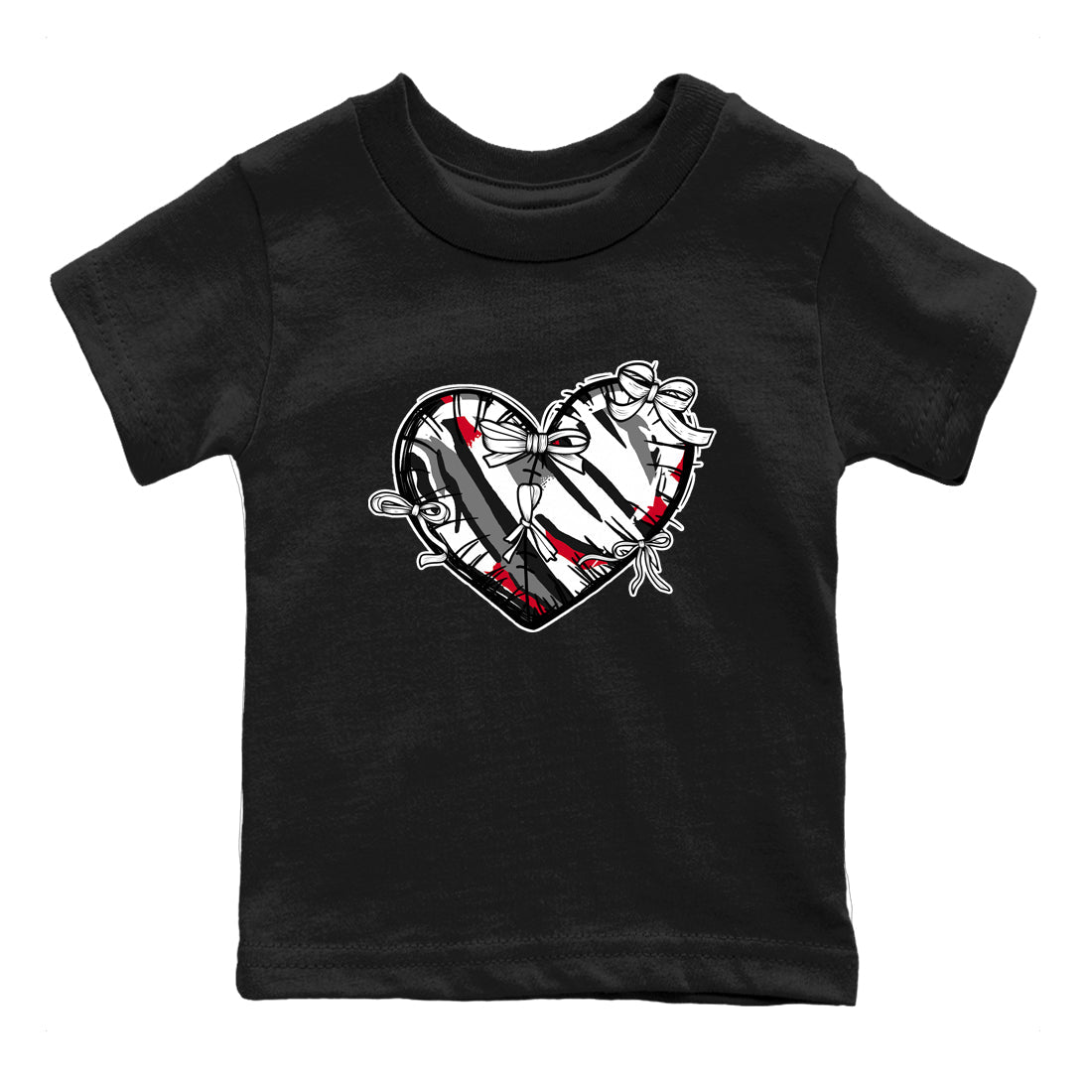 Sneaker match tees – Sneaker Tees To Match Air Jordan 8 Bunny Shoes Air Jordan 8 Bunny White and True Red – Heart With Ribbons Kids T-Shirt Black 2