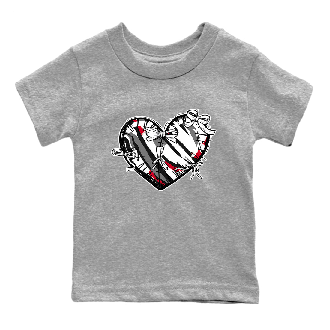 Sneaker match tees – Sneaker Tees To Match Air Jordan 8 Bunny Shoes Air Jordan 8 Bunny White and True Red – Heart With Ribbons Kids T-Shirt Heather Grey 2