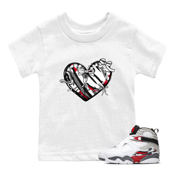 Sneaker match tees – Sneaker Tees To Match Air Jordan 8 Bunny Shoes Air Jordan 8 Bunny White and True Red – Heart With Ribbons Kids T-Shirt White 1