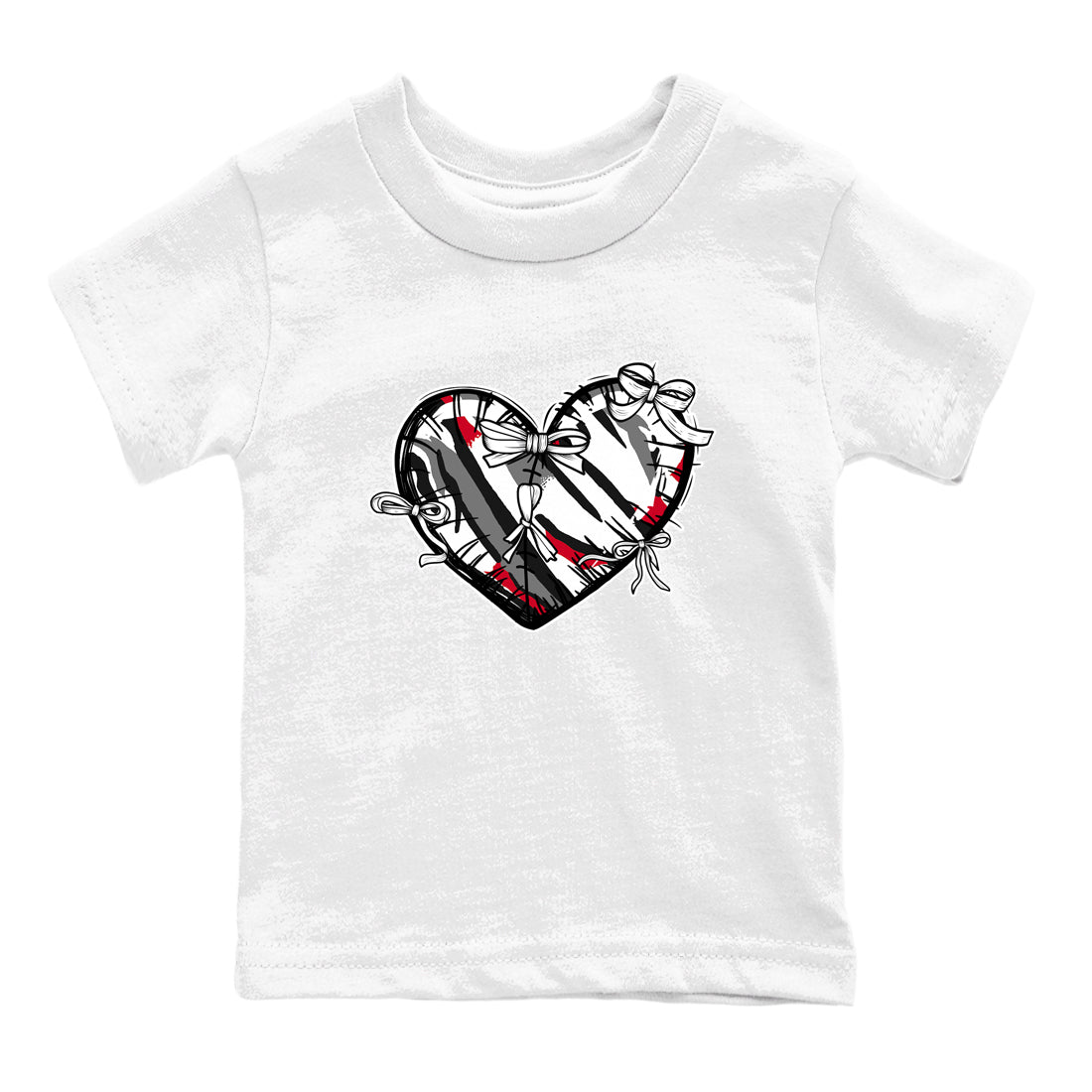 Sneaker match tees – Sneaker Tees To Match Air Jordan 8 Bunny Shoes Air Jordan 8 Bunny White and True Red – Heart With Ribbons Kids T-Shirt White 2