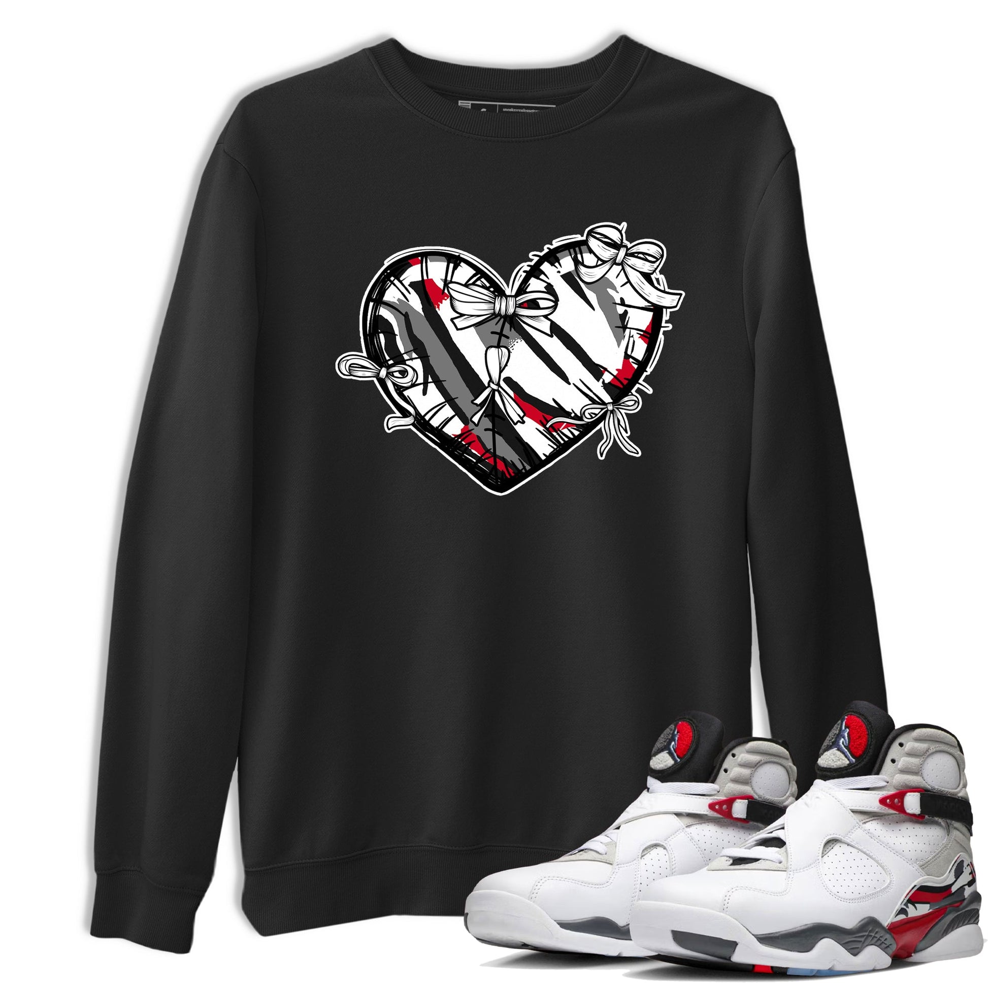 Sneaker match tees – Sneaker Tees To Match Air Jordan 8 Bunny Shoes Air Jordan 8 Bunny White and True Red – Heart With Ribbons Tee Black 1