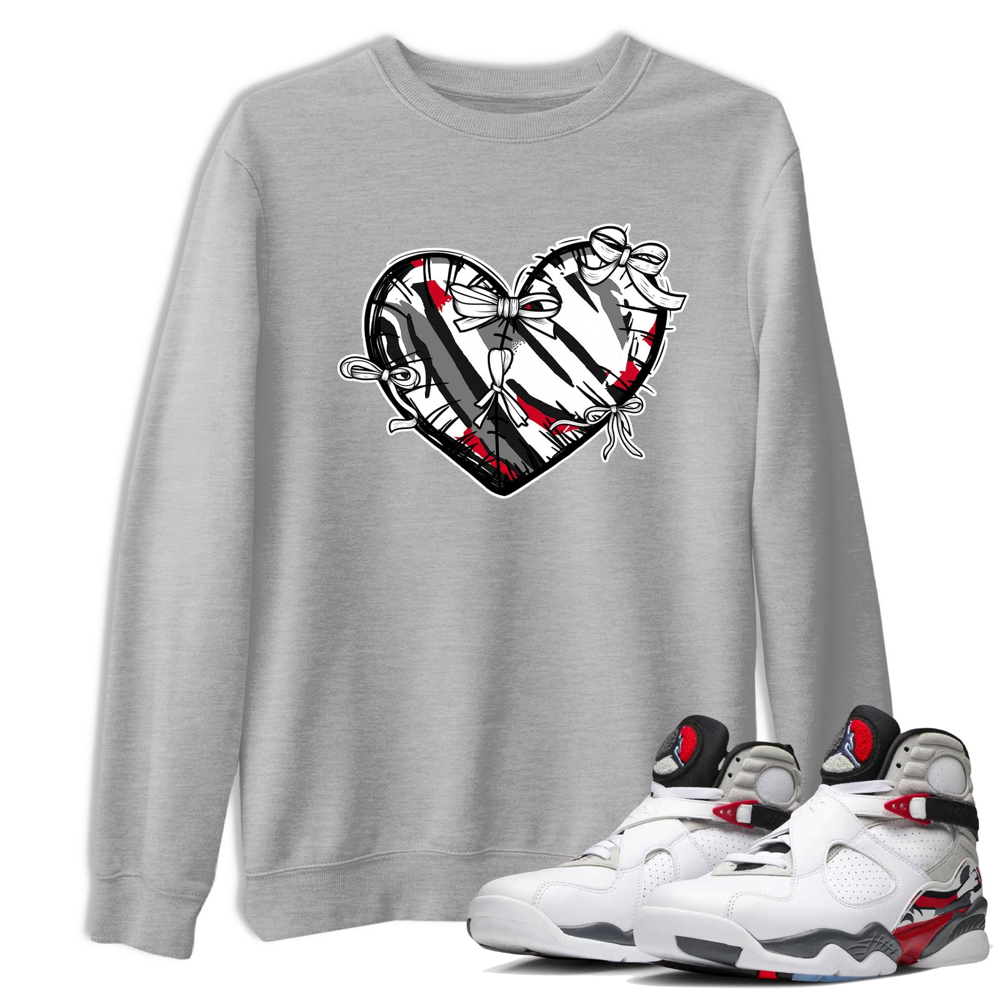 Sneaker match tees – Sneaker Tees To Match Air Jordan 8 Bunny Shoes Air Jordan 8 Bunny White and True Red – Heart With Ribbons Tee Heather Grey 1