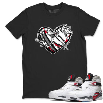 Sneaker match tees – Sneaker Tees To Match Air Jordan 8 Bunny Shoes Air Jordan 8 Bunny White and True Red – Heart With Ribbons Tee Black 1