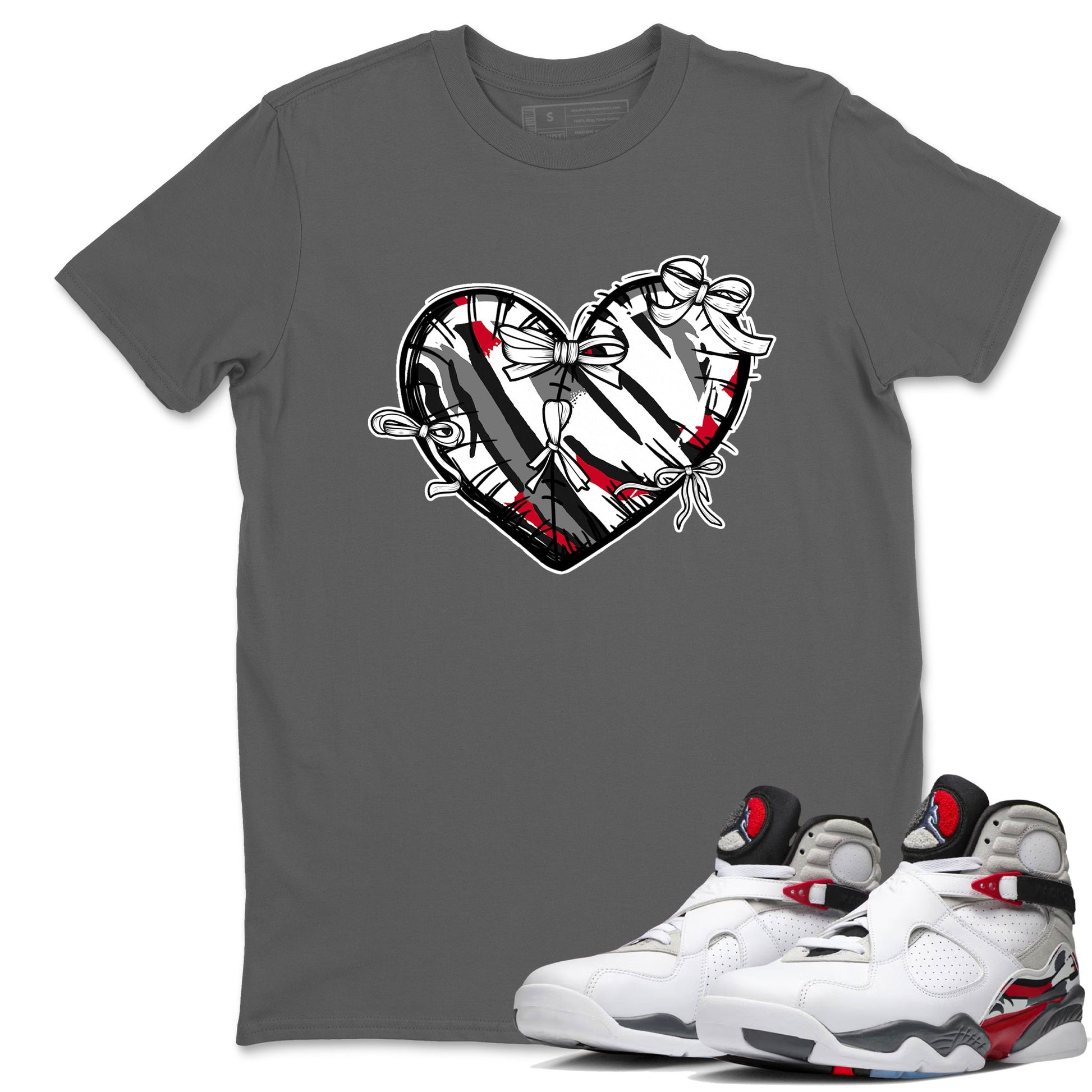 Sneaker match tees – Sneaker Tees To Match Air Jordan 8 Bunny Shoes Air Jordan 8 Bunny White and True Red – Heart With Ribbons Tee Cool Grey 1