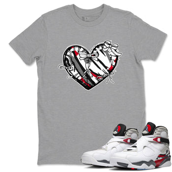 Sneaker match tees – Sneaker Tees To Match Air Jordan 8 Bunny Shoes Air Jordan 8 Bunny White and True Red – Heart With Ribbons Tee Heather Grey 1