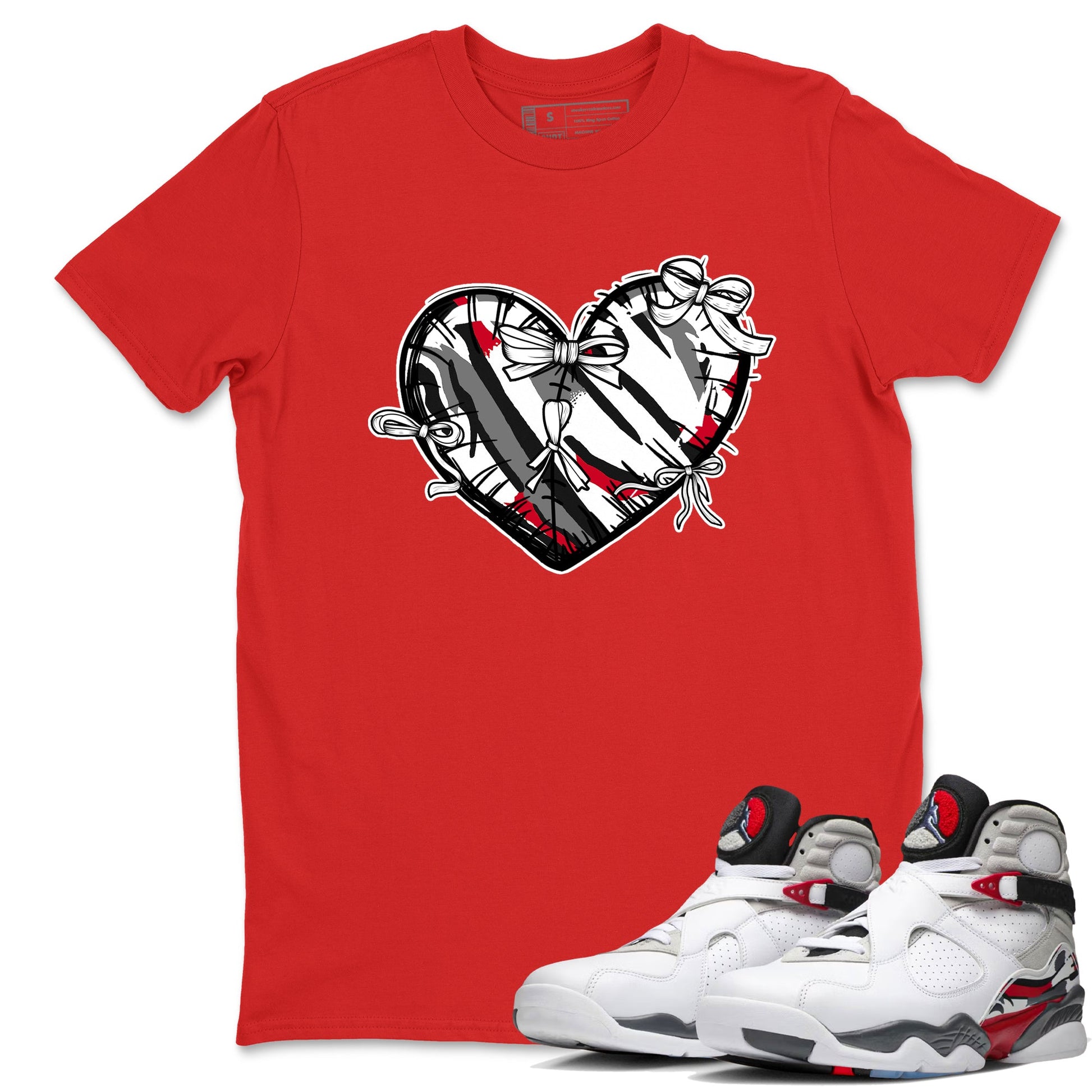 Sneaker match tees – Sneaker Tees To Match Air Jordan 8 Bunny Shoes Air Jordan 8 Bunny White and True Red – Heart With Ribbons Tee Red 1